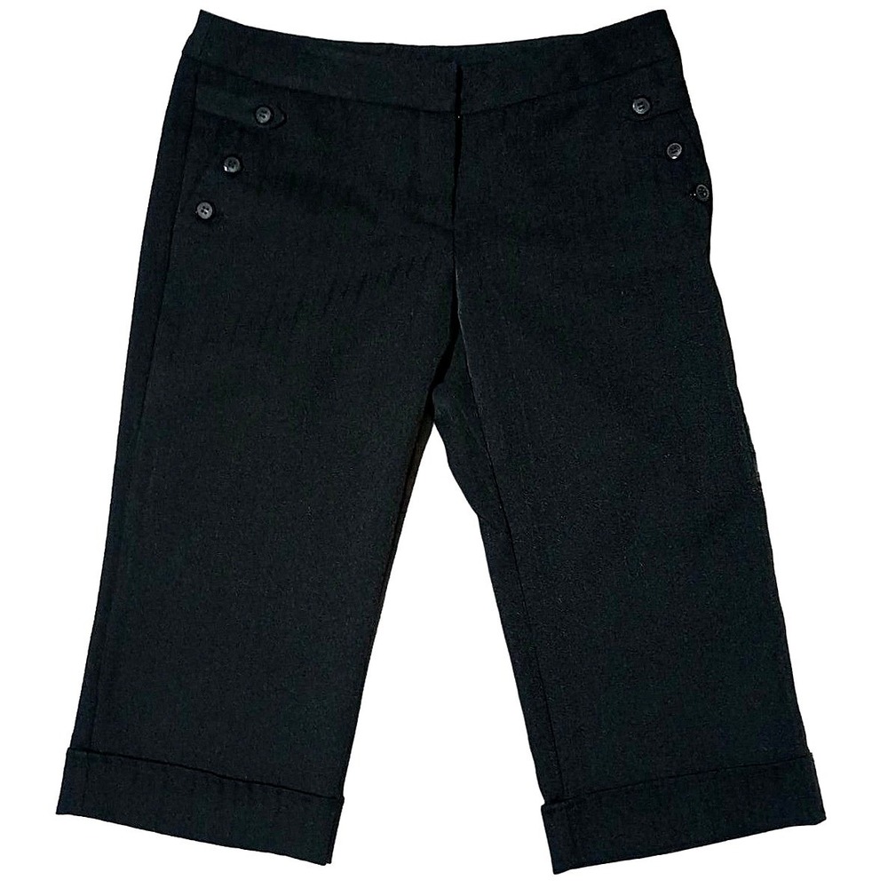 Dark Academia Joe Benbasset Capris Women Size 6 Black Sailor Button‎ Pinstripe